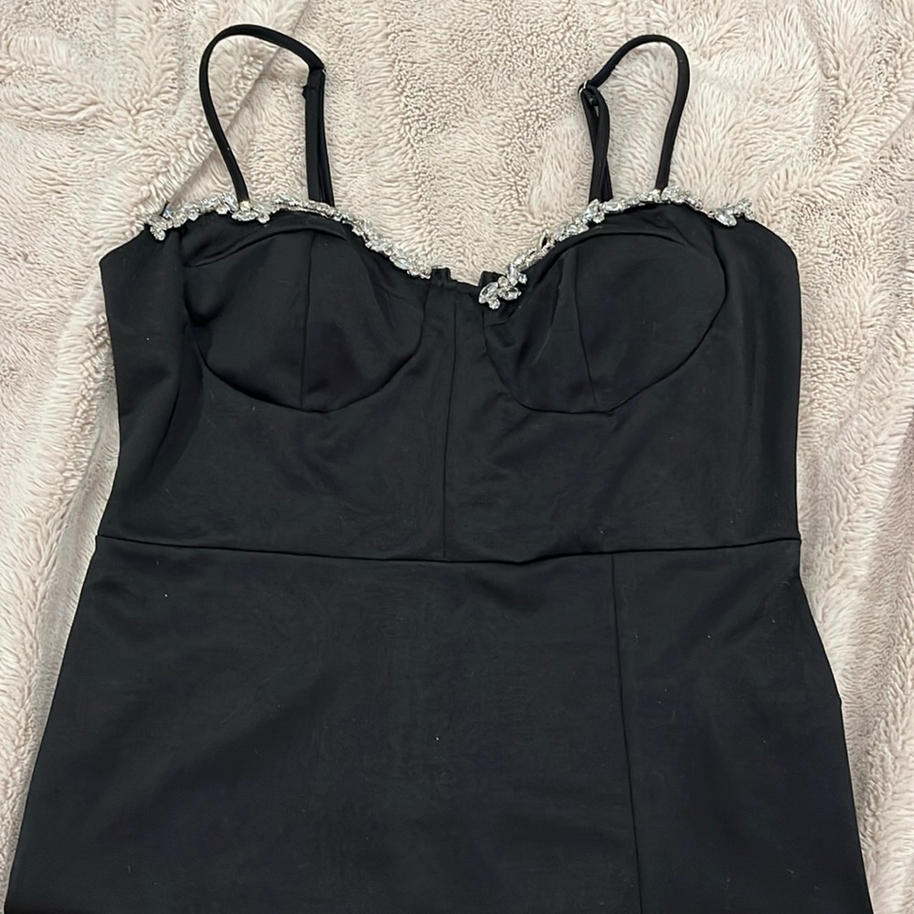 black crystal lined body con dress